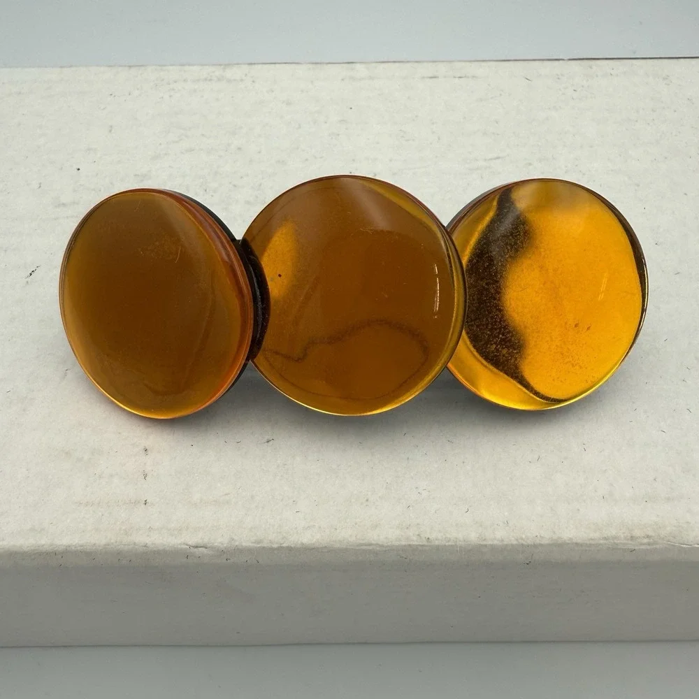 Vintage Amber Plastic Gold-Tone Hair Clip Barrette 3.5